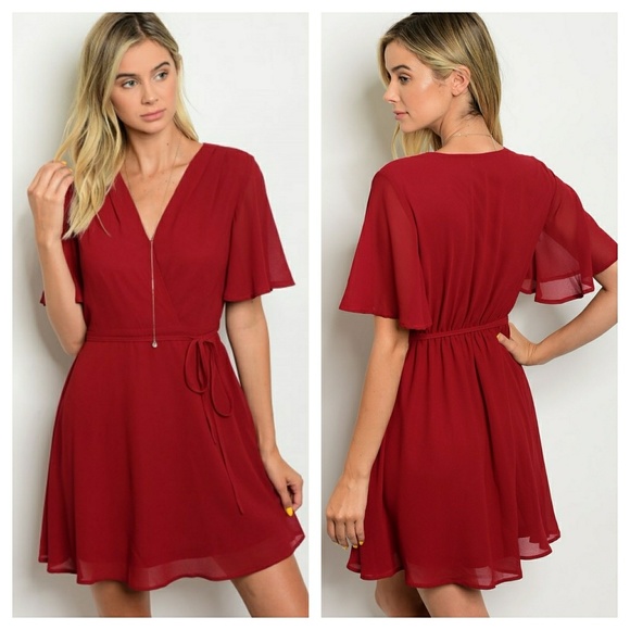 One left, small. Red butterfly sleeve dress - Picture 2 of 4